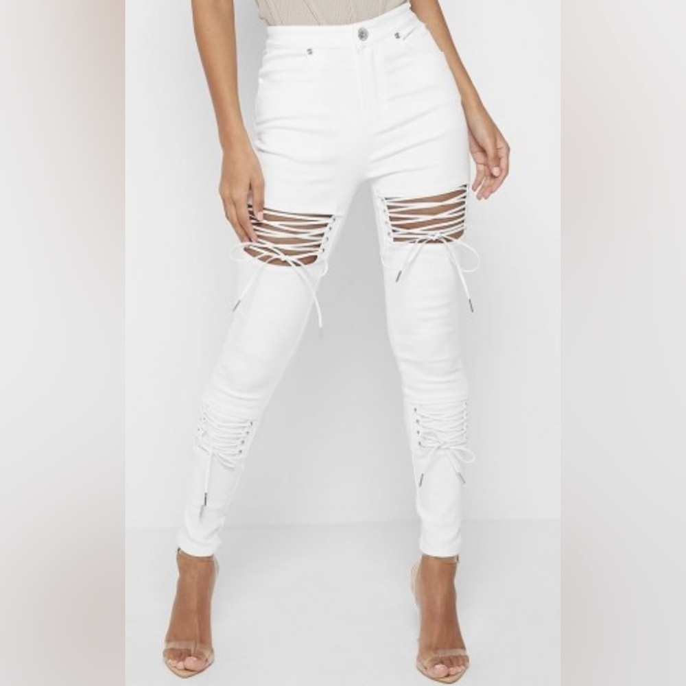 Manière de Voir Lace Up Cut Out Jeans, Size 4